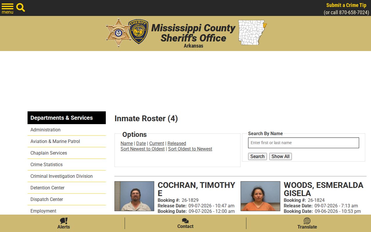 Mississippi County weekly arrest log 48-hour release interface
