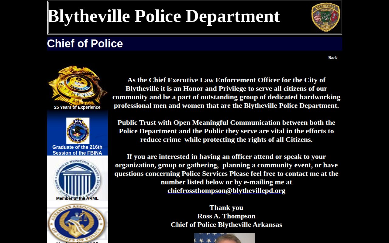 Blytheville Police Department official contact page