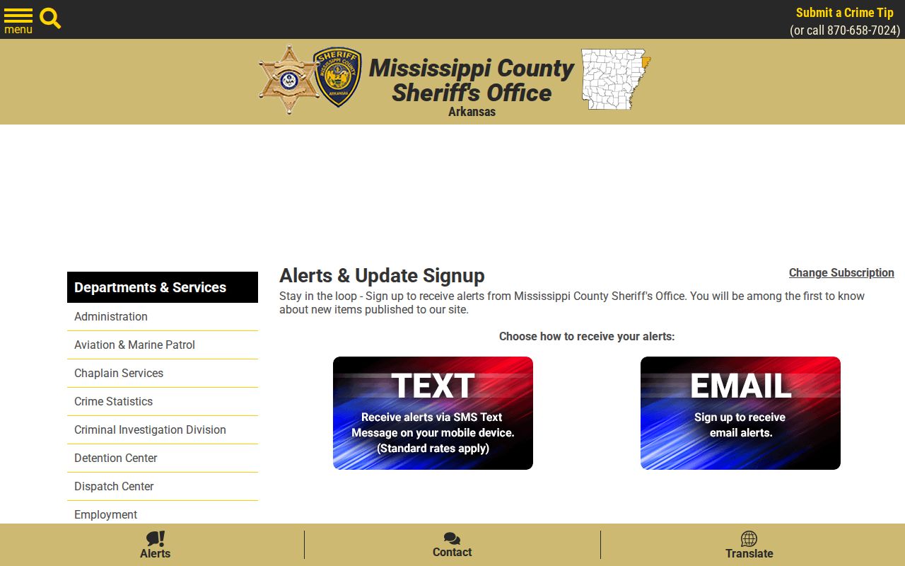 Mississippi County arrest publication alert signup