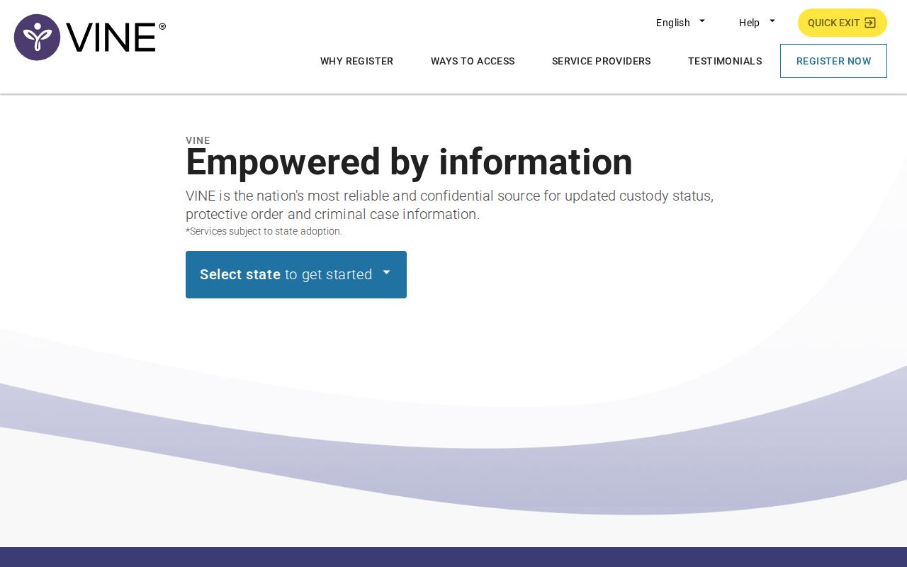 VINELink registration screen for Mississippi County custody release and transfer alerts
